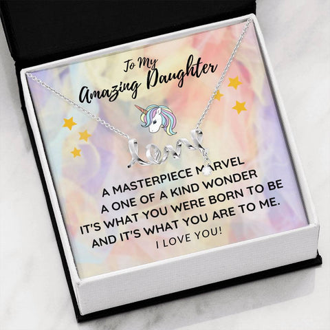 To Daughter, A one of a kind wonder-Love Script Necklace - Custom Heart Design