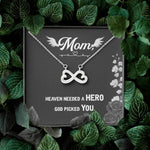 Mom Remembrance, Heaven needed a hero-Infinity Heart Necklace - Custom Heart Design