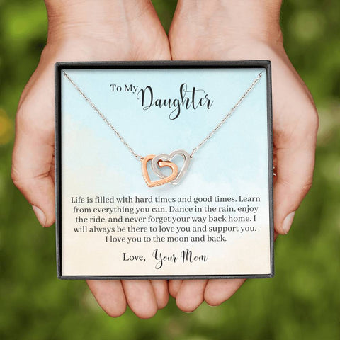 Interlocking Hearts Necklace for Daughter, From Mom | Custom Heart Design