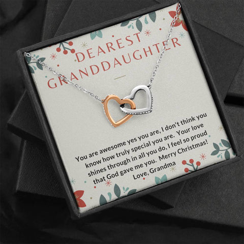 Granddaughter, Your love shines through-Interlocking Hearts Necklace | Custom Heart Design
