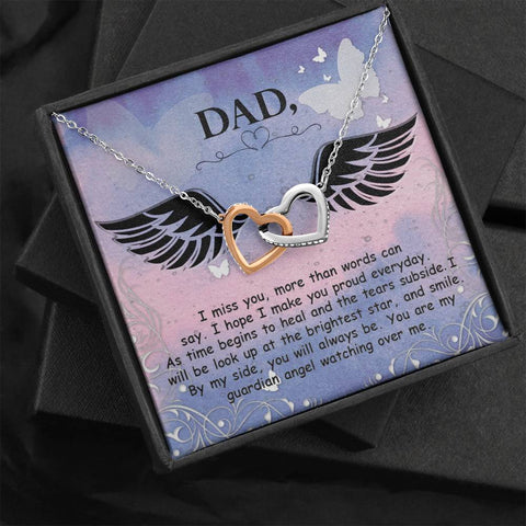 Dad Remembrance, I miss you more than words can say-Interlocking Hearts Necklace - Custom Heart Design