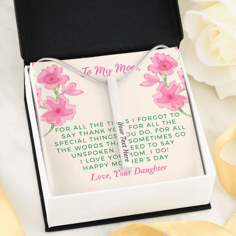 For all you do Mom, From Daughter, Vertical Stick Necklace - Custom Heart Design