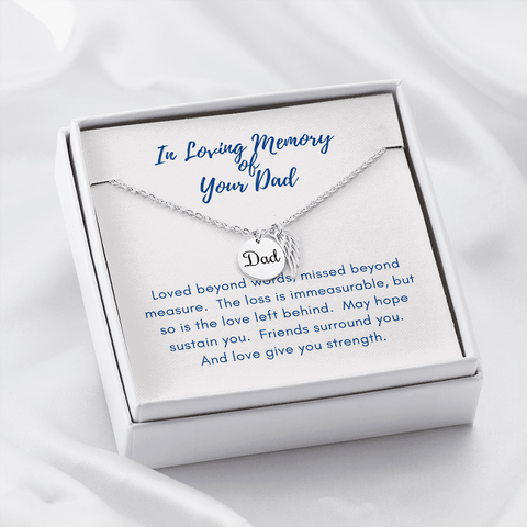 Dad Remembrance, In Loving Memory-Angel Wing Necklace - Custom Heart Design