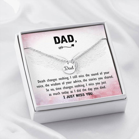 Dad Remembrance, I just miss you-Angel Wings Necklace - Custom Heart Design