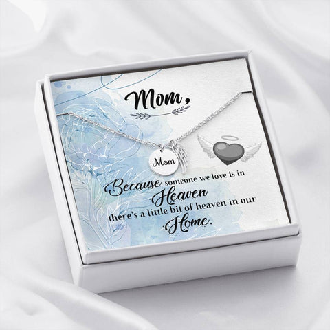 Mom Remembrance, A bit of heaven in our home-Angel Wing Necklace - Custom Heart Design