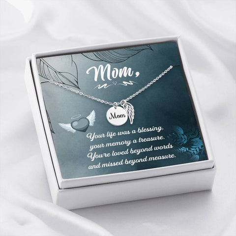 Mom Remembrance, Your memory is a blessing-Angel Wing Necklace - Custom Heart Design