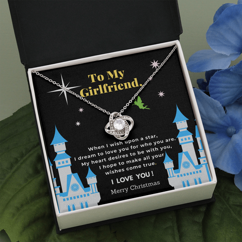 When I Wish Upon A Star, Gift For Girlfriend, Love Knot Gemstone Necklace - Custom Heart Design