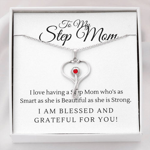 To my Bonus Mom/Nurse-Stethoscope Necklace - Custom Heart Design