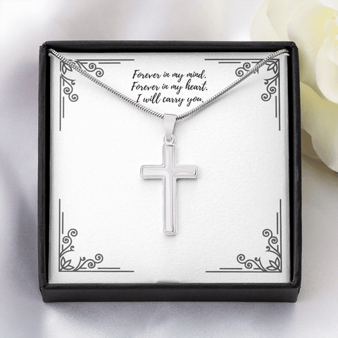 Personalized Silver Remembrance Cross Necklace - Custom Heart Design