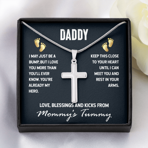Daddy, From Baby-Cross Necklace - Custom Heart Design