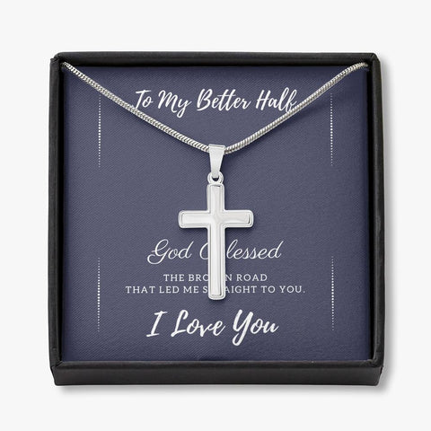 To My Better Half-Artisan Cross Necklace - Custom Heart Design