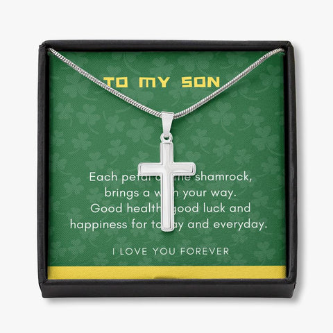 Son - Shamrock Blessing Cross Necklace - Custom Heart Design