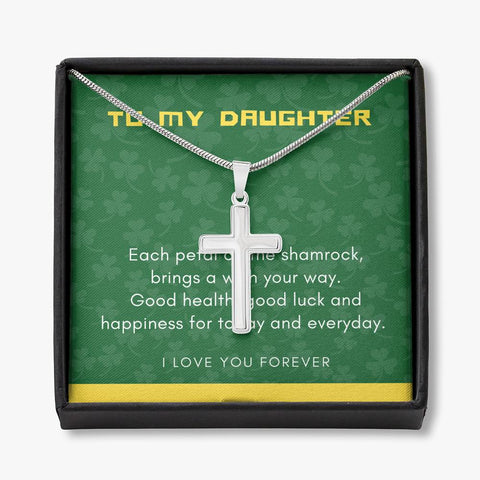 To Daughter, Shamrock Blessing- Cross Necklace - Custom Heart Design