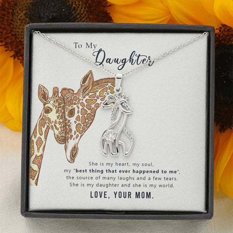 Giraffe Necklace-My daughter my world, From Mom - Custom Heart Design