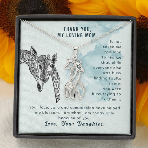 Giraffe Necklace-To Mom, From Daughter - Custom Heart Design