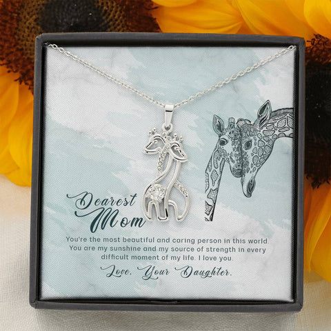 Giraffe Necklace-Dearest Mom, From Daughter - Custom Heart Design