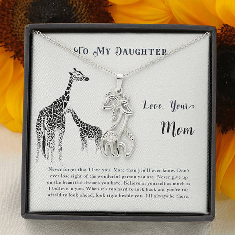 Giraffe Necklace-Never give up, From Mom - Custom Heart Design