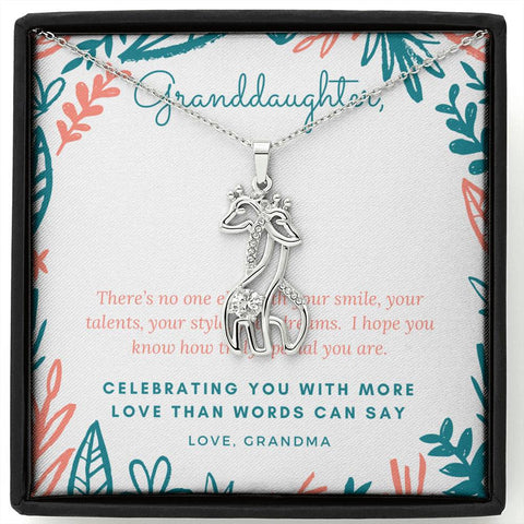 Granddaughter, no one like you-Loving Giraffe Necklace - Custom Heart Design