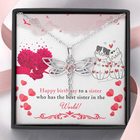 Dragonfly Birthday Necklace for Sister | Custom Heart Design