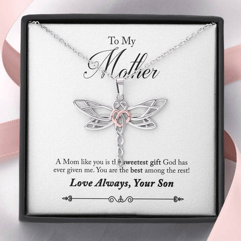Dragonfly Necklace for Mother, From Son | Custom Heart Design