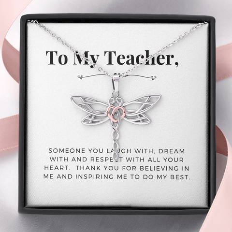 Dragonfly Necklace for Teacher Gift | Custom Heart Design