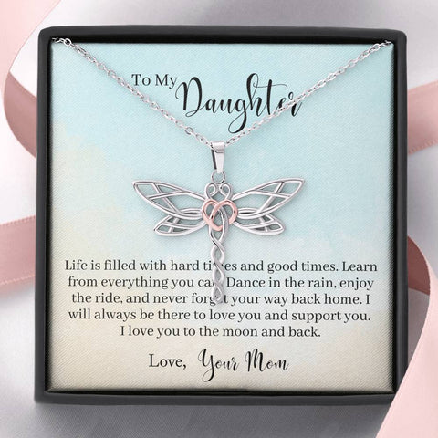 Dragonfly Necklace for Daughter, From Mom | Custom Heart Design