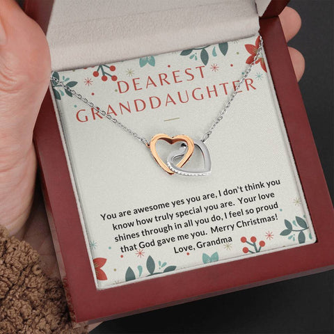 Granddaughter, Your love shines through-Interlocking Hearts Necklace | Custom Heart Design