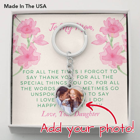 From Daughter, Photo Heart Keychain - Custom Heart Design