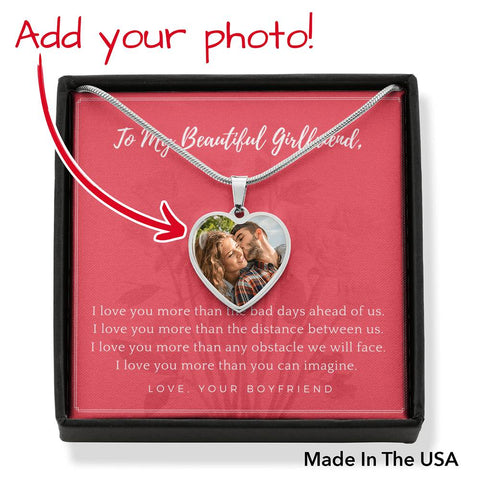 I love you more-Girlfriend Photo Heart Necklace - Custom Heart Design