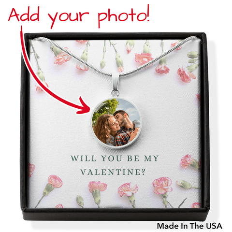 Be My Valentine Photo Circle Necklace - Custom Heart Design