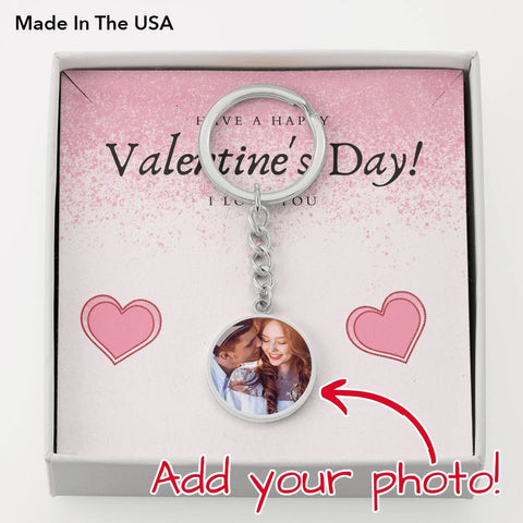 Valentine Photo Circle Keychain - Custom Heart Design
