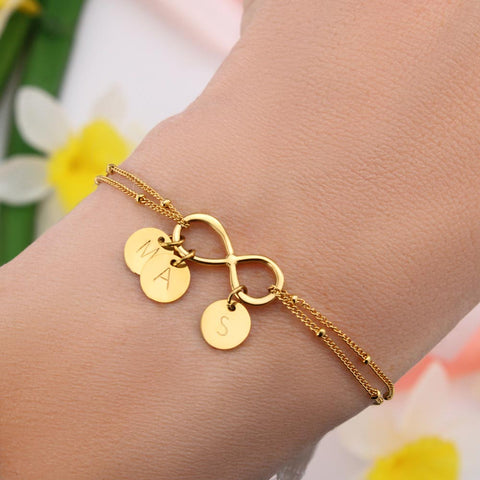 Infinity Bracelet with Initial Charms Gold Dipped Bracelet + 2 Charms