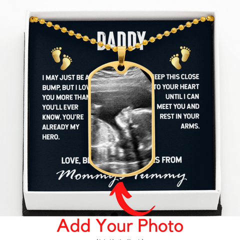 To Daddy, From Baby-Photo Tag Necklace - Custom Heart Design