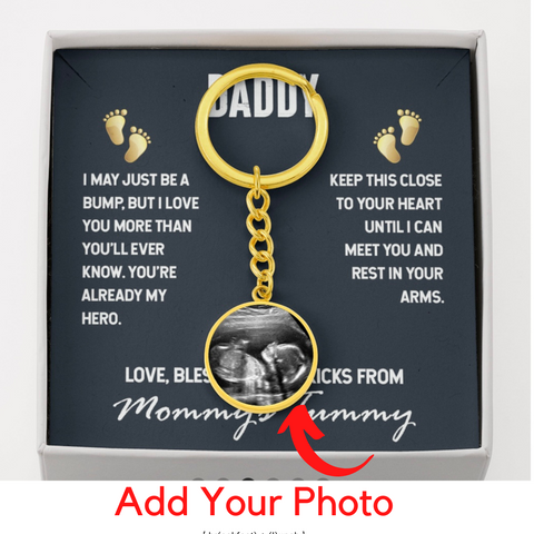 To Daddy, From Baby-Photo Circle Keychain - Custom Heart Design