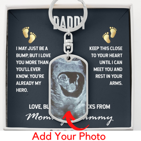 To Daddy, From Baby-Photo Tag Keychain - Custom Heart Design