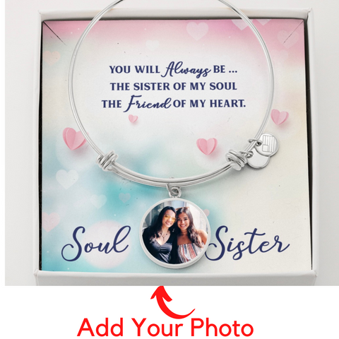 Soul Sister, friend of my heart-Photo Circle Bangle - Custom Heart Design