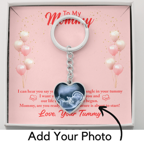 To Mommy, From Baby In Tummy-Photo Heart Keychain - Custom Heart Design