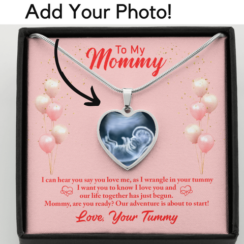 To Mommy, From Baby In Tummy-Photo Heart Necklace - Custom Heart Design