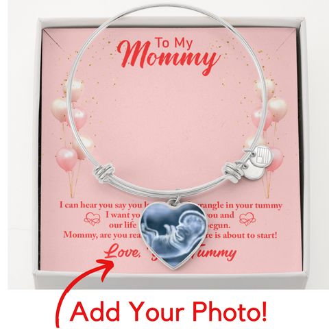 To Mommy, From Baby in Tummy-Photo Heart Bangle - Custom Heart Design